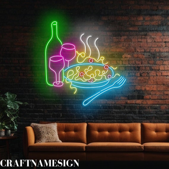 Pasta and Wine Neon Sign, Italian Restaurant Led Sign, Italian