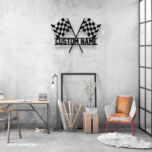 Custom Start Finish Racing Flag Metal Wall Art LED Light - Personalized ...