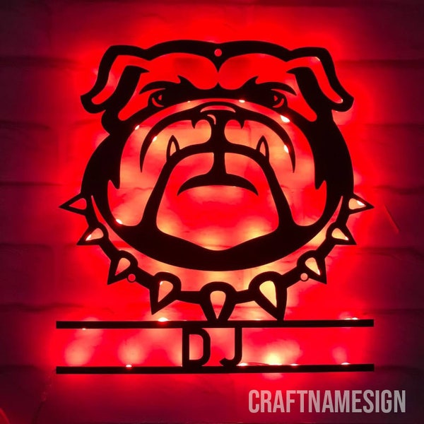 Personalisierte Bulldogge Metall-Wandkunst-LED-Lampe, Personalisiertes Hundeliebhaber-Namensschild, Idee für Heimdekoration