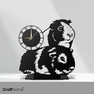 Meerschweinchen Metall Tischuhr, Benutzerdefinierte Meerschweinchen Büro Schwarz Tischuhr, Firmengeschenke, Tischuhr für Büro Dekor, Meerschweinchen Dekor