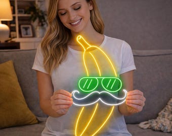 Banana Mustache Sunglasses LED Neon Sign, Fruit Shop Decor