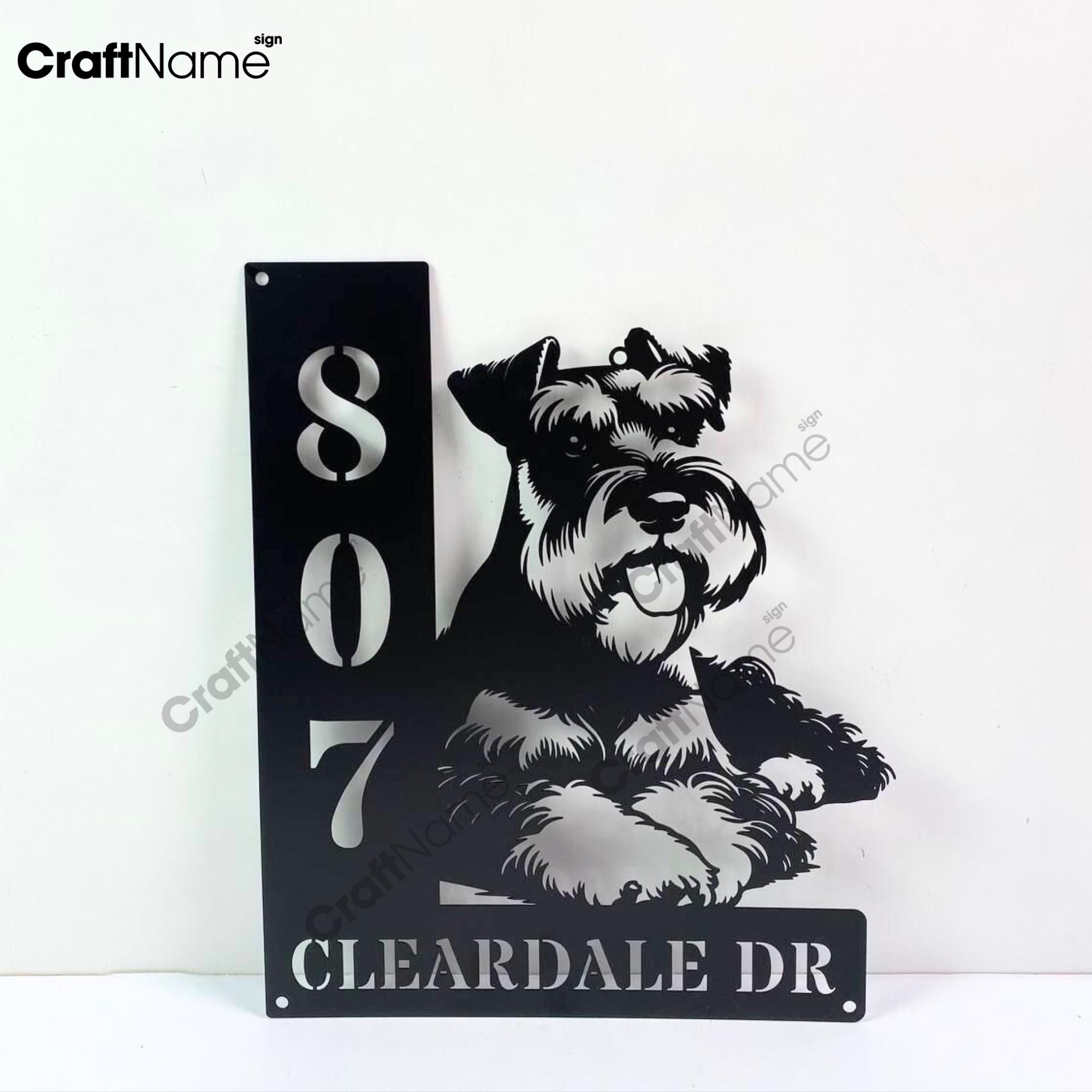 dogtown stone fish ポスター シリアルナンバーオールドスケート Custom Miniature Schnauzer Dog House Number Metal Sign, Schnauzer