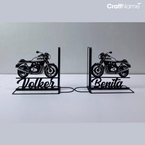 Personalized Motorcycle Bookend Metal Art, Custom Motorcycle Name Book Ends, Book Stand Black Metal, Book Nook Office Decor for Book Lover