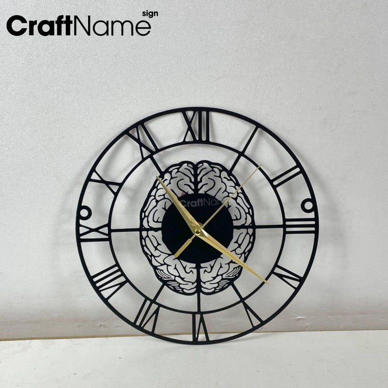 Minimalist Brain Metal Wall Clock, Modern Medical Decor, Therapist ...