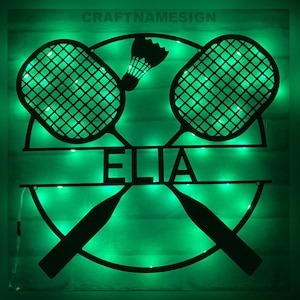 Personalized Badminton Racket Metal Wall Art LED Light - Custom Badminton Player Name Sign Home Decor - Ideal for Home Decor & Gift