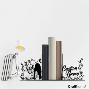 Custom Bookend Girl Read Book Metal Art, Book Reading Lover Metal Book End, Book Stand Metal Black Sign, Book Holder Office Table Decor