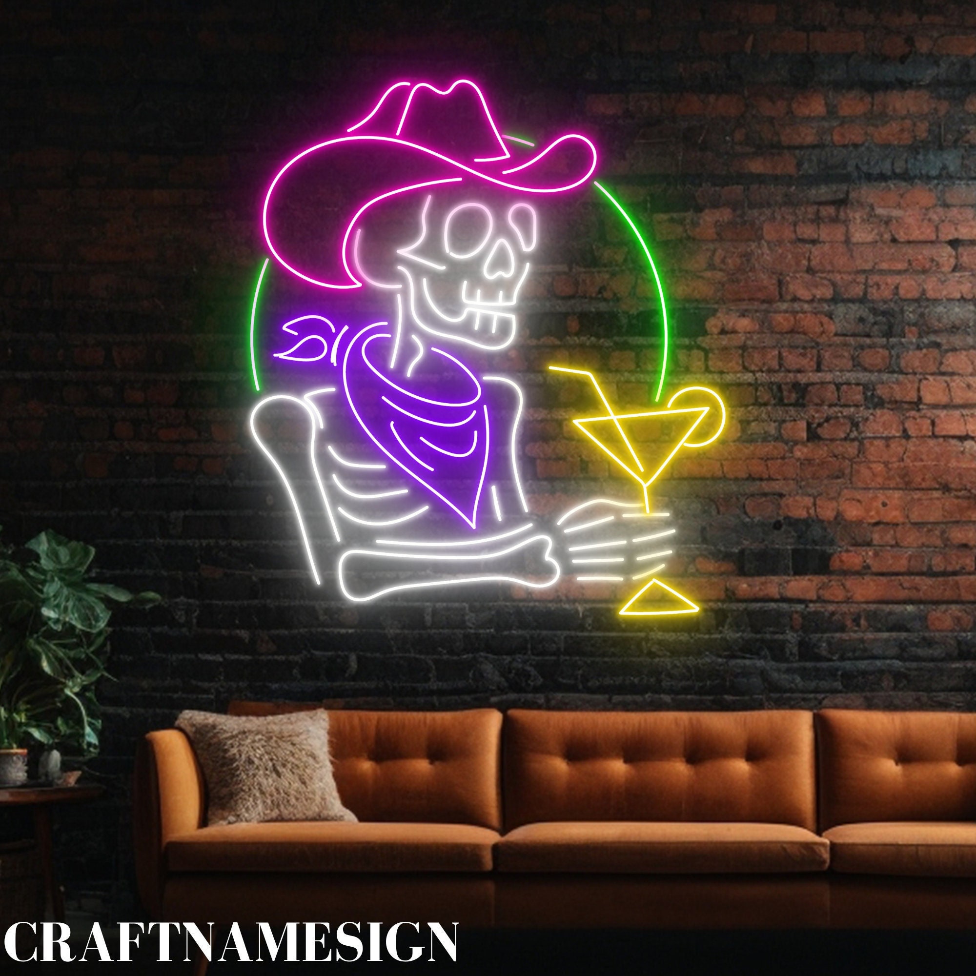Cowboy Skeleton Neon Sign, Western Bar Wall Art Decor, Funny Skull LED ...