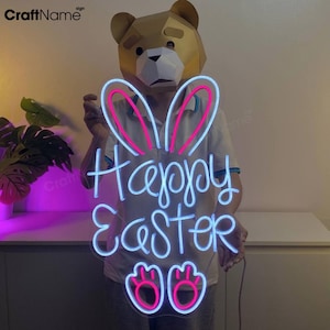Luces LED de Pascua, letrero de neón de conejito de Pascua, decoración de pared de Pascua, arte de pared de Pascua, regalos de Pascua