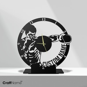 Custom Boxing Metal Table Clock, Personalized Silent Tabletop Clock Office Decor, Corporate Gifts, Boxing Lover Metal Desk Clock