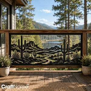 Southwest Desert Mountain Metal Privacy Panel, Custom Laser Cut Outdoor Deck Railing Fence Decor