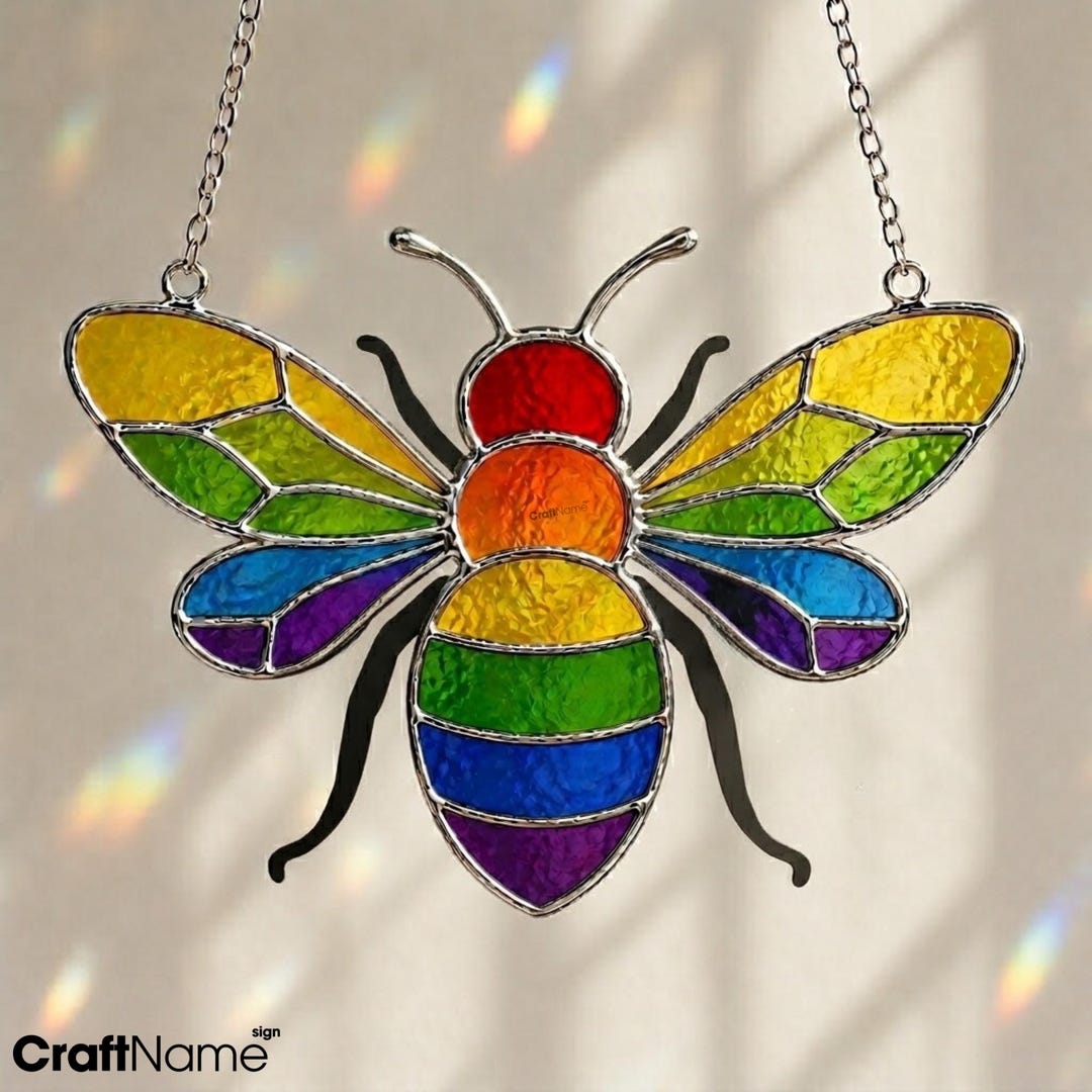 Pride Insects Rainbow Bee Stained Glass Window, Pride Suncatcher, Insect Art Home ...