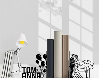 Custom Marriage Metal Bookends, Personalized Bride & Groom Name Book End, Book Stand Black Metal Art, Book Nook Office Decor for Book Lover