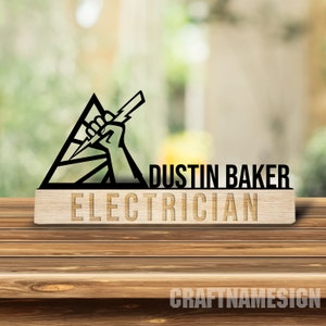 Custom Wooden Electrical Engineer Desk Name Plate, Electrical Worker Metal Nameplate for desk, Desk Decor, Office Decor, Desk Name Plate