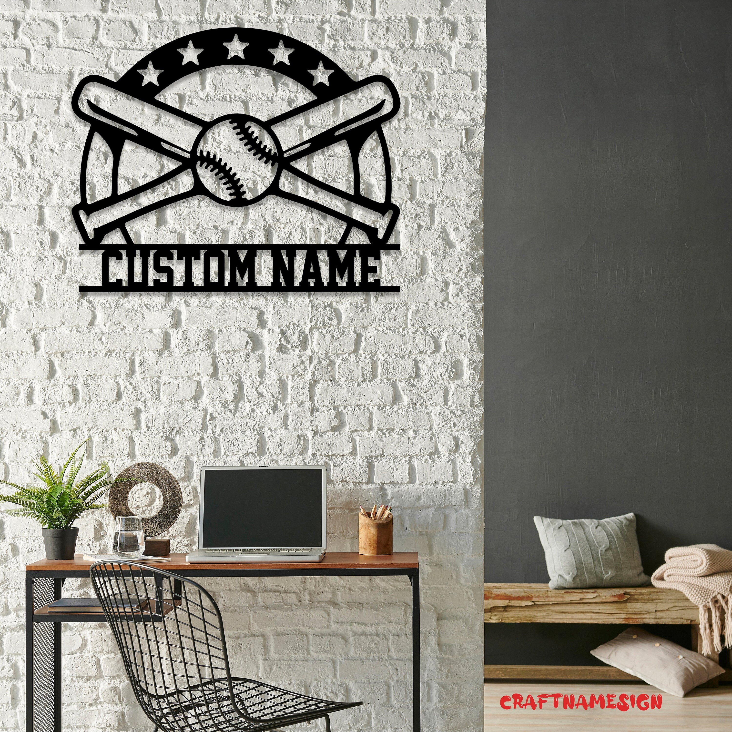 Custom Baseball Bat Metal Wall Art LED Light - Personalized Ball ...