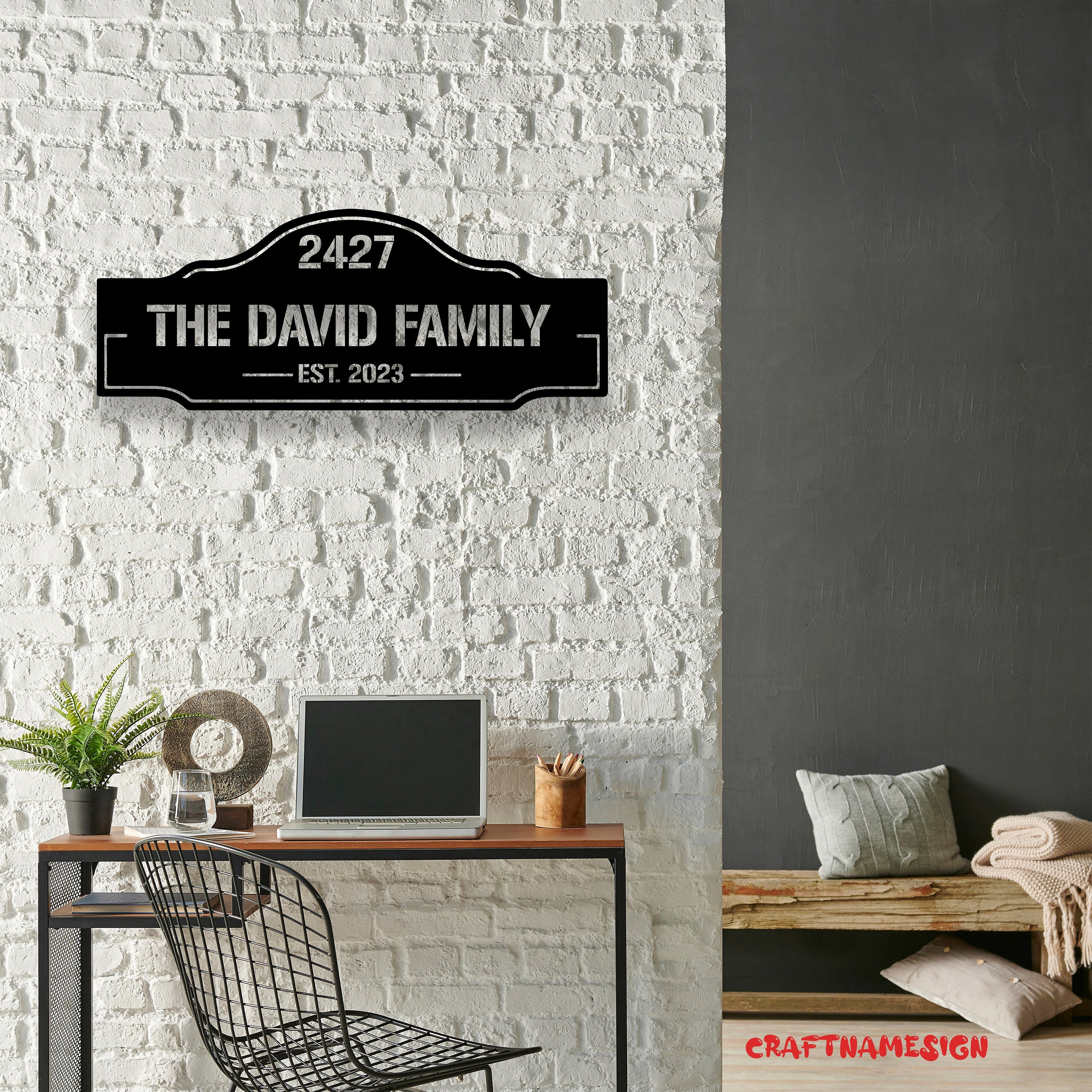 Family Name and House Address Metal Wall Art LED Light - Personalized