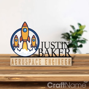 Custom Aerospace Engineer Metal Desk Name Plate, Wooden Name Plate for Office Desk Decor, New Job Gift, Wooden Name Plaque