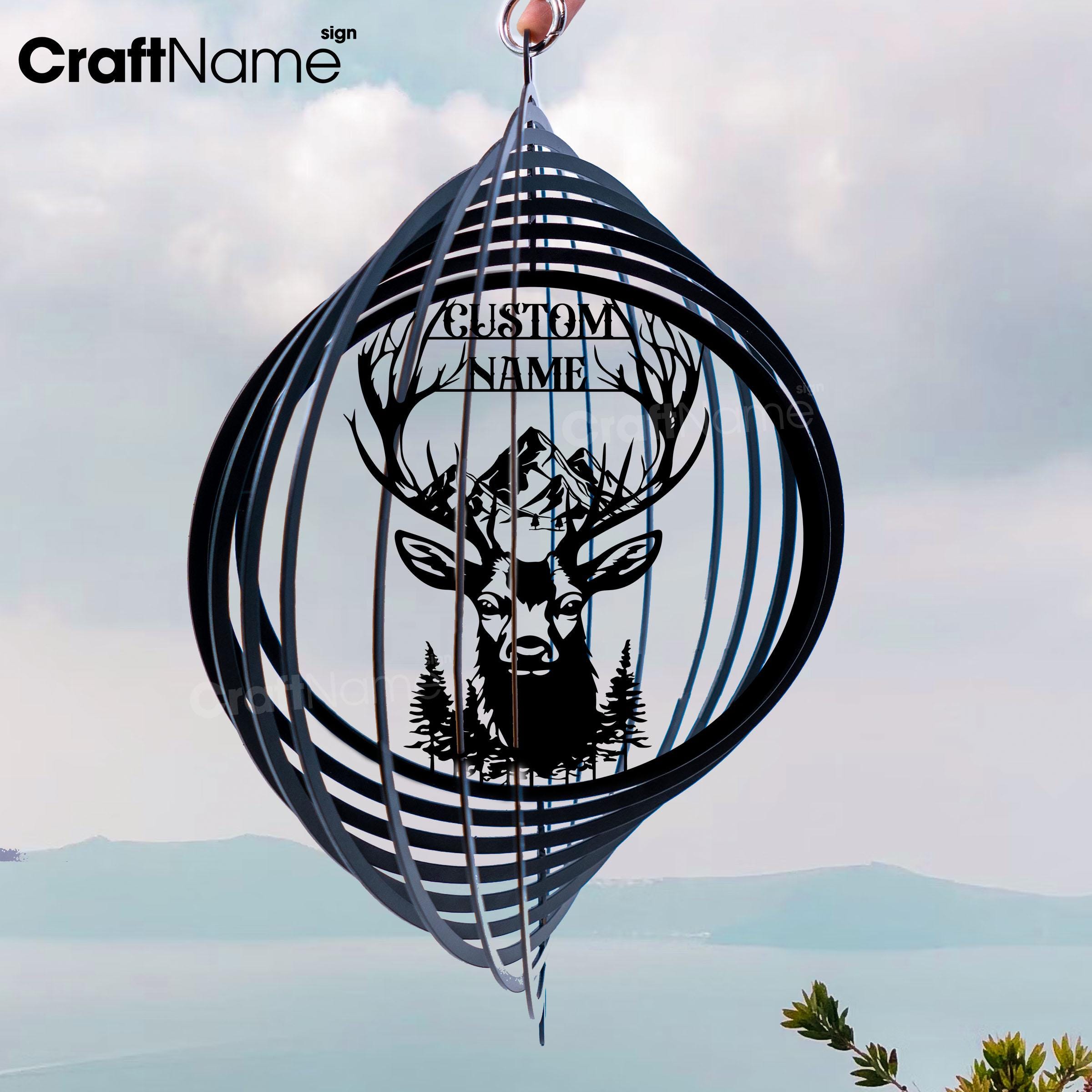 Personalized Deer Metal Wind Spinner for Outdoor Decor, Metal Wind Spinner Deer Garden Hanging Sign, Custom Deer Hunting Hanging Windspinner