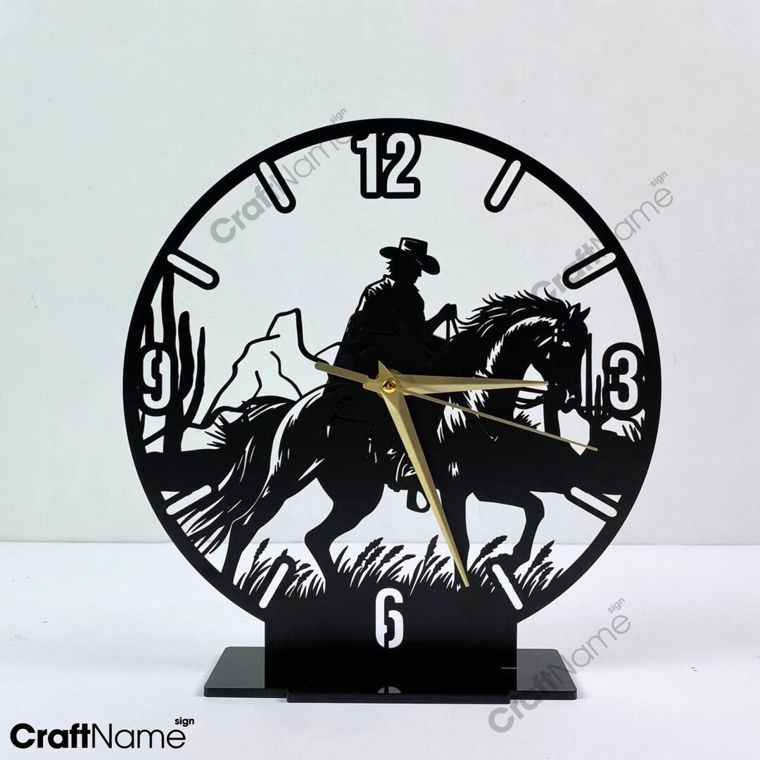 Custom Cowboy Riding Horse Metal Silent Clock, Custom Cowboy Tabletop ...