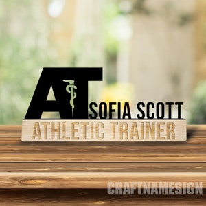 Custom Wooden Athletic Trainer Desk Name Plate, Trainer Metal Nameplate for desk, Desk Nameplate, Office Deco, Desk Name Plate, New Job Gift