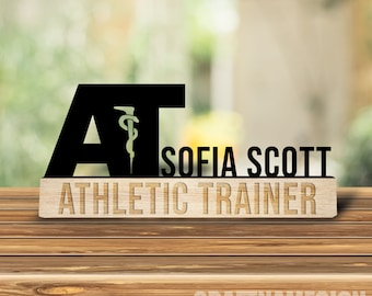 Custom Wooden Athletic Trainer Desk Name Plate, Trainer Metal Nameplate for desk, Desk Nameplate, Office Deco, Desk Name Plate, New Job Gift