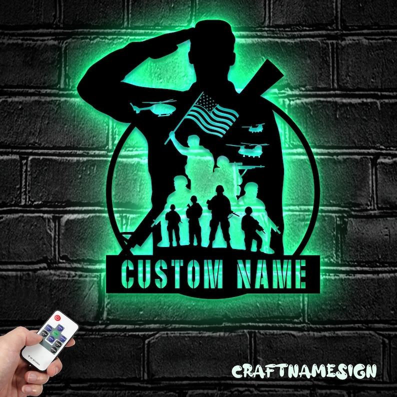 Custom US Soldier Military Metal Wall Art LED Light | Personalized ...