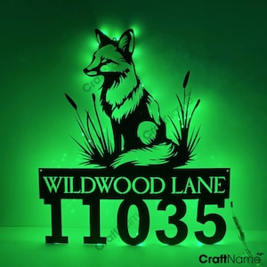 Custom Fox Metal House Number Sign, Fox Address Metal Name Sign Outdoor, Outdoor House Number Address, Fox Lover Gift, House Number Plaque