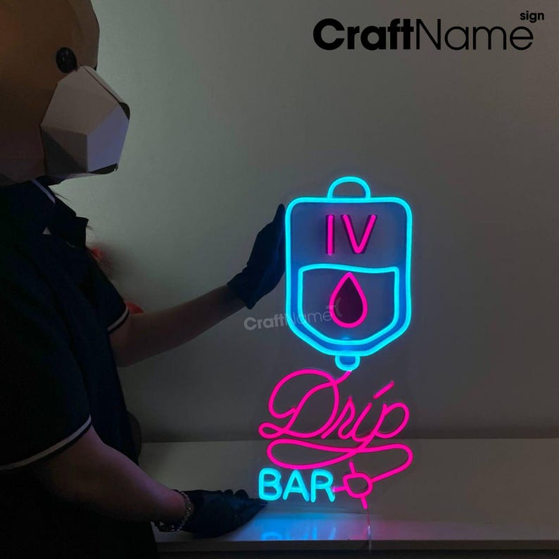 IV Therapy Neon Wall Sign, LED Light for Hydration Bar or Wellness ...