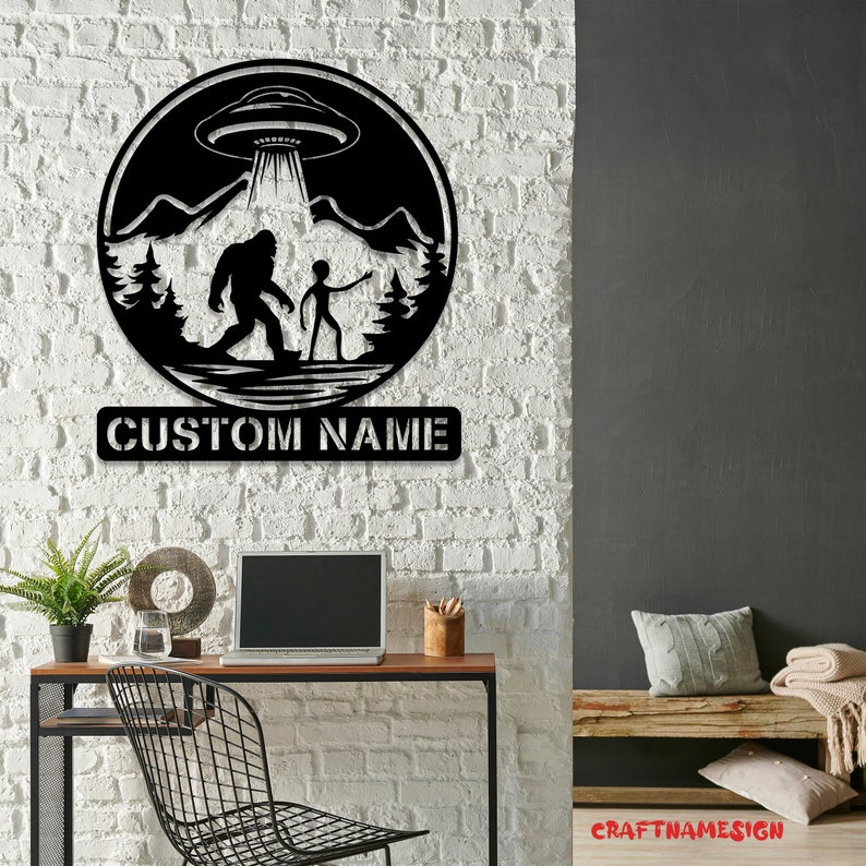 Custom Bigfoot Ailen UFO Metal Wall Art LED Light - Personalized ...