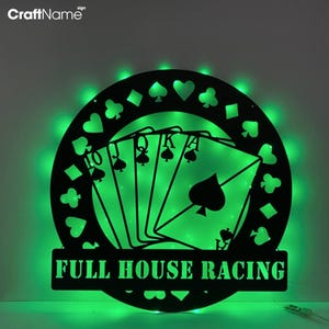 Personalized Playing Card Casino Metal Wall Art LED Light, Playing Card Decor, Gamer Cards Sign, Casino Game Room Wall Art, Jackpot Led Sign