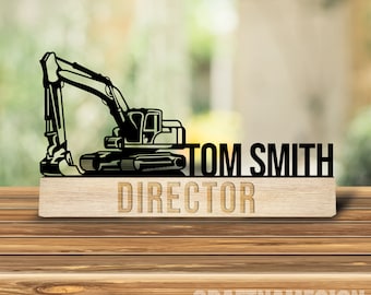 Custom Wooden Excavator Driver Desk Name Plate, Excavator Metal Nameplate for desk, Desk Decor, Office Decor, Desk Name Plate, New Job Gift