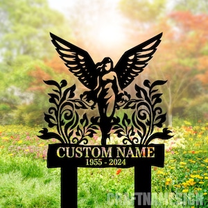 Custom Angel Memorial Stake, Personalized Mom&#39;s Garden Memorial, Memorial Plaque, Cemetery Stake, Remembrance Gift, Mom Loss Stake