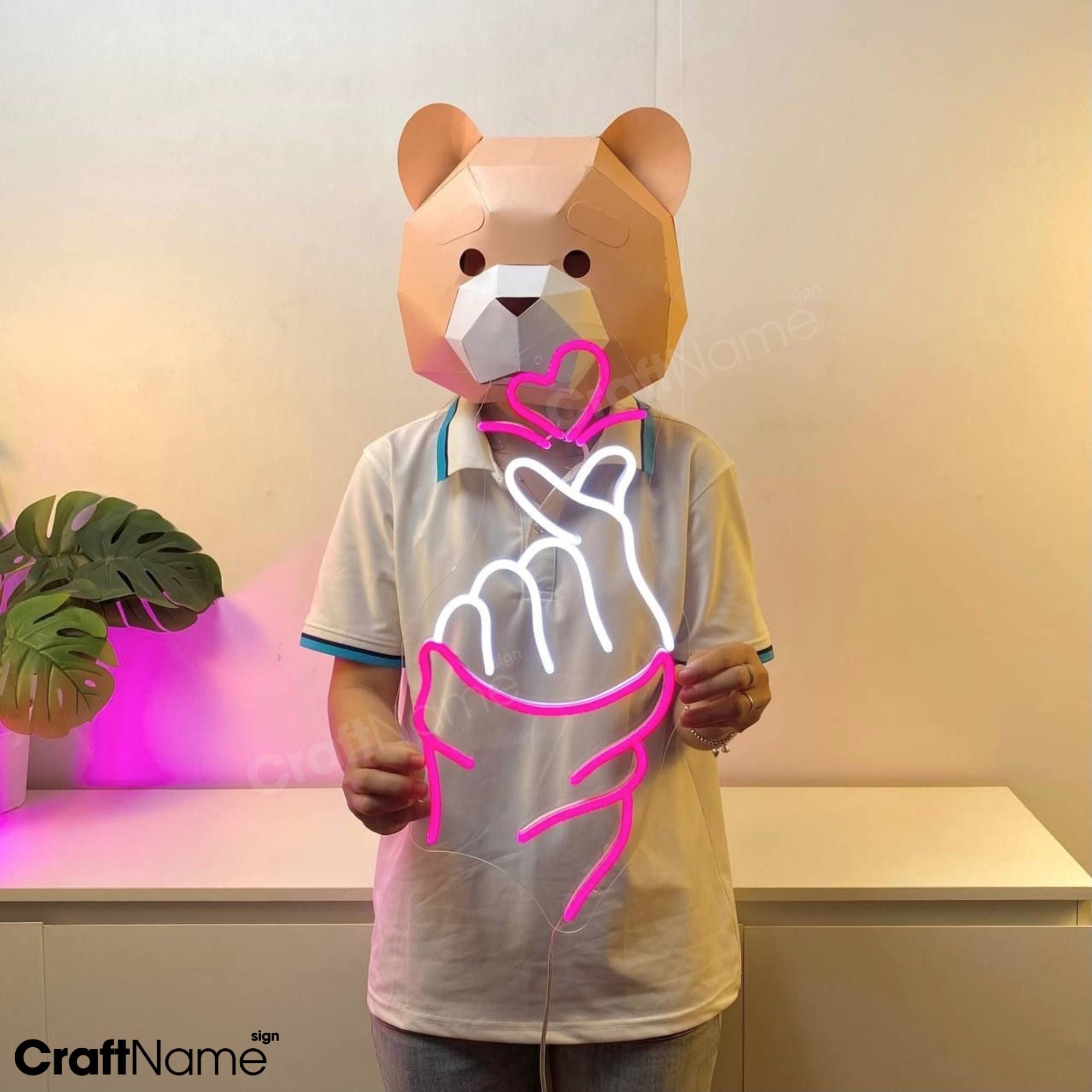 Insegna Al Neon A Forma Di Cuore Con Le Dita - Luce LED Saranghae Coreana - Decorazione Da Parete Per Fan K-pop E K-drama - Rosa E Bianco Caldo - 3