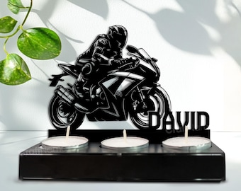 Personalized Motorcycle Metal Candle Holder, Motorbike Candle Stand for Fathers Day Decor, Unique Idea Gift for Dad, Candlestick Holder Sign
