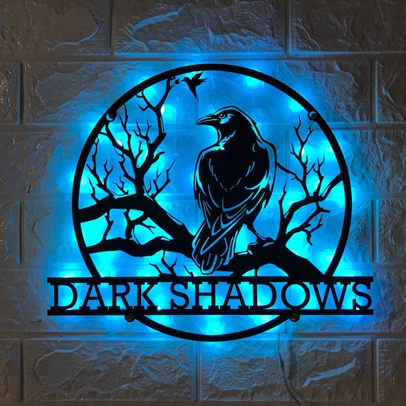 Custom Raven Metal Wall Art With LED Light Personalized Crow Moon