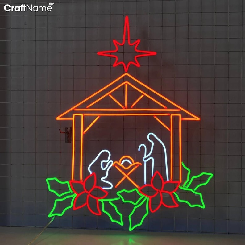 Visual Sign Nativity Nativity Scene Holy Family Neon Sign, Holy Night Led Sign for Christmas ...