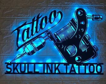 Custom Tattoo Artist Metal Wall Art LED Light - Personalized Ink Studio Name Sign Home Decor - Metal Sign - Ideal for Home Decor & Gift