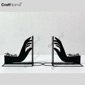 Personalized Hands Metal Bookend Office Decor, Custom Couple Hand Name Book End, Book Stand Black Metal Art, Book Nook Office Decor