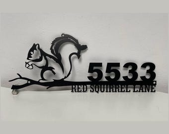 Custom Squirrel With Nut Outdoor Metal Address, Squirrel House Number Hanging Address Plaque, Animal Front Door Address Decor, Squirrel Sign