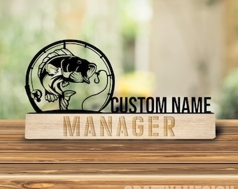 Custom Bass Fishing Desk Name Plate, Fishing Metal Nameplate For Desk, Desk Nameplate, New Job Decor, Desk Name Plate, Fishing Lover Gift
