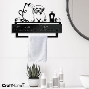 Portasciugamani da parete in metallo personalizzato con cane Lhasa Apso, portasciugamani per cani, portasciugamani, gancio da parete per carta igienica e asciugamani da bagno, appendino per asciugamani