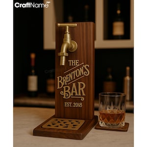 Custom Whiskey Dispenser Rustic Wooden Sign, Liquor Decanter with Engraved Name, Perfect Gift for Husband and Dad, Man Cave Decorations