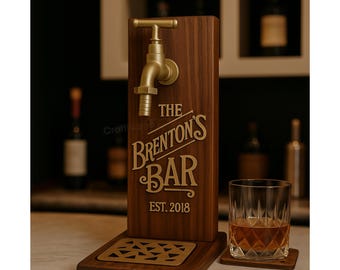 Custom Whiskey Dispenser Rustic Wooden Sign, Liquor Decanter with Engraved Name, Perfect Gift for Husband and Dad, Man Cave Decorations