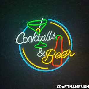 Cocktails & Beer Neon Sign, Cocktails Bar Led Sign, Custom Neon Sign, Cocktail Beer Pub Lounge Decor, Bar Pub Wall Art, Beer Club Led Light