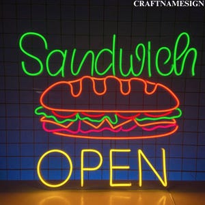 Sandwich Open Led Sign, Sandwich Shop Open Neon Sign, Custom Neon Sign, Sandwich Restaurant Wall Decor, Sandwich Store Wall Led Light