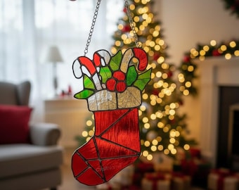 ステンドグラスのクリスマスツリーサンキャッチャー - 手作りの