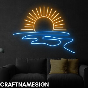 Sunset Ocean Neon Sign, Sunset Wave Led Sign, Custom Neon Sign, Bar Pub ...