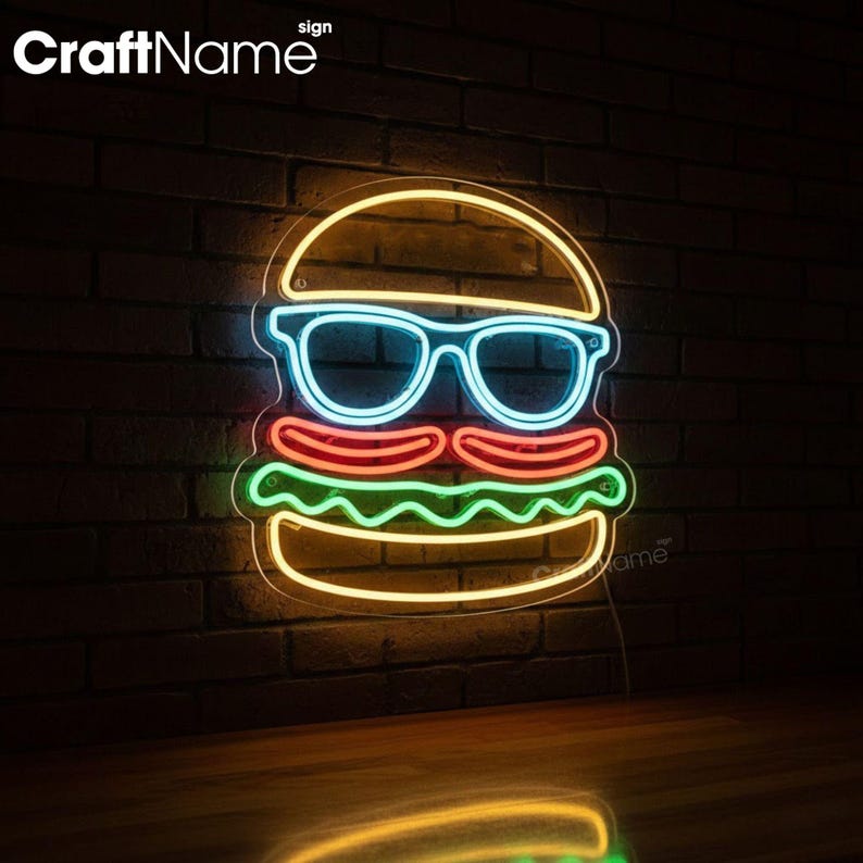 Hamburger LED Neon Light – Food Truck Decor for Restaurant Window or ...