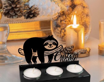 Personalized Sloth Metal Candlestick Holder, Sloth Candle Stand, Glittering Candle Holder, Candle Warmer Holder, Unique Idea Christmas Gift