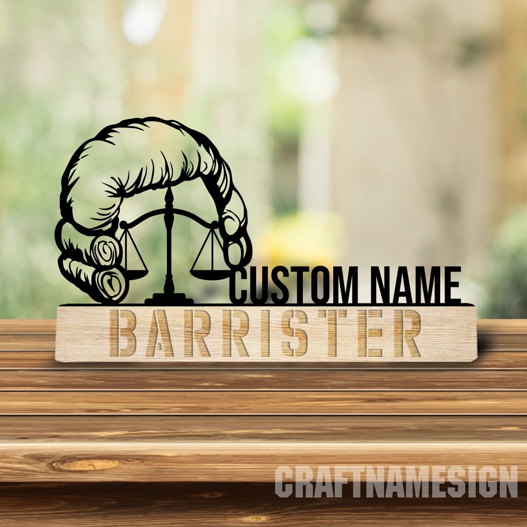 Wooden Barrister Desk Name Plate, Metal Nameplate for Desk, Desk