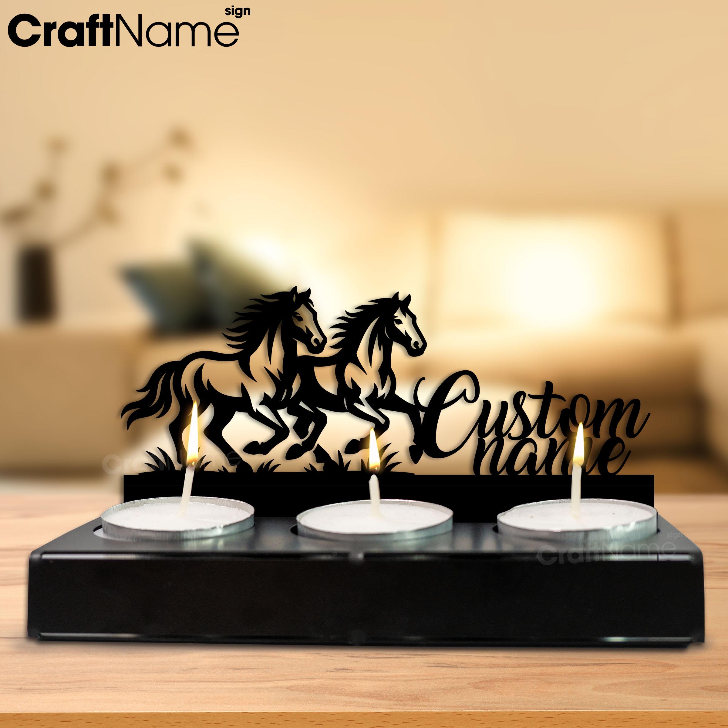 パーソナライズされた馬の金属製キャンドルホルダー、素朴なキャンドル